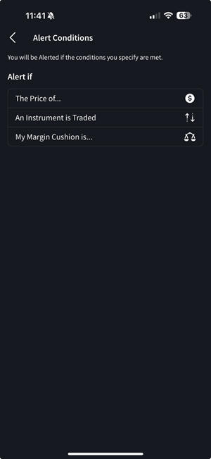 The alert conditions on the iphone. 